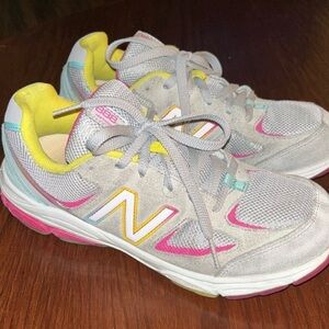 New Balance Gray Sneakers with Pink and Yellow Highlights